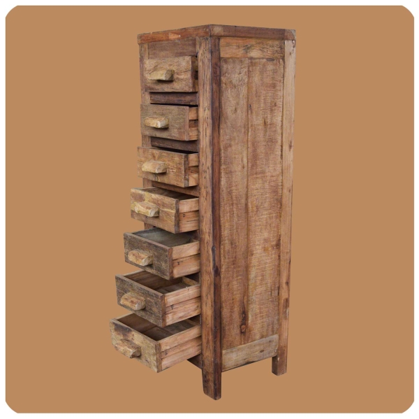 Altholz Teak Holz massiv | Schubladenschrank | Highboard Apothekerschrank schmal