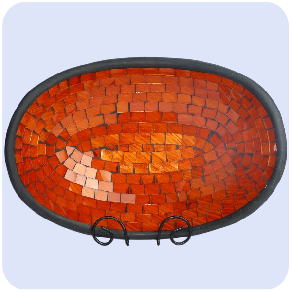 Glas-Mosaikschale Tonschale mit Glasmosaik Glasschale Dekoschale Mosaik Kunsthandwerk Oval XL
