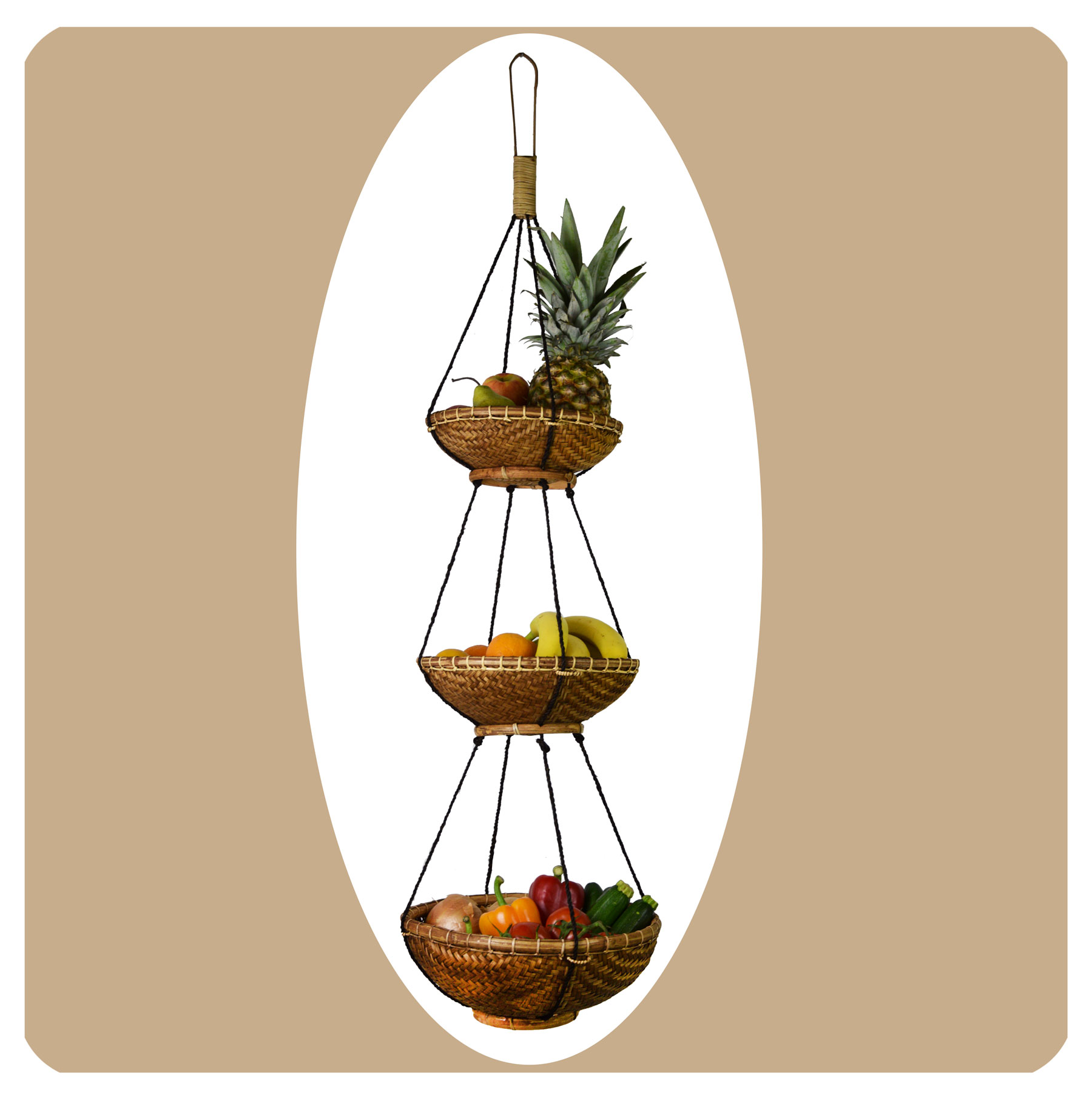 Rattan Hängekorb Bambus Hängeregal Boho Obstkorb Hängeetagere aus Naturmaterial | ALL Deko | Möbel & Deko
