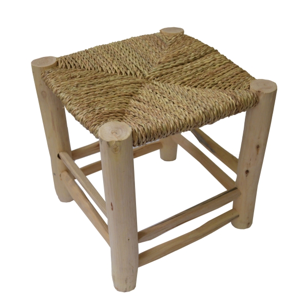 Scandi Stil Holzhocker Hocker Fußhocker mit geflochtenen Palmenblättern 30x30 cm