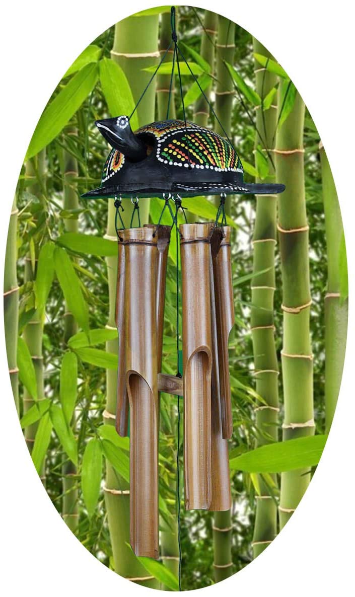 Candora Bronze-Windspiel Für Garten & Hof – 60 Cm Lang, 4 Röhren, 5 Glocken, Aus Kupferlegierung & Massivholz