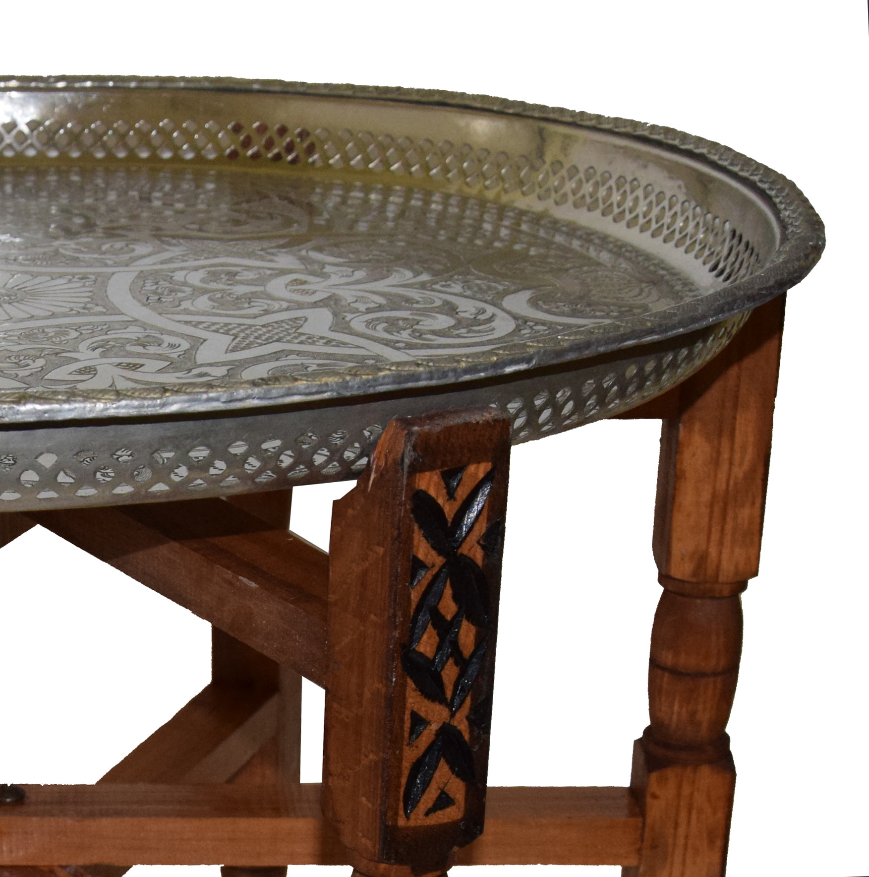 Marokkanischer Klapptisch Samira - Rund ø40cm, Holz & Messing, Silberfarben | Orientalischer Beistelltisch