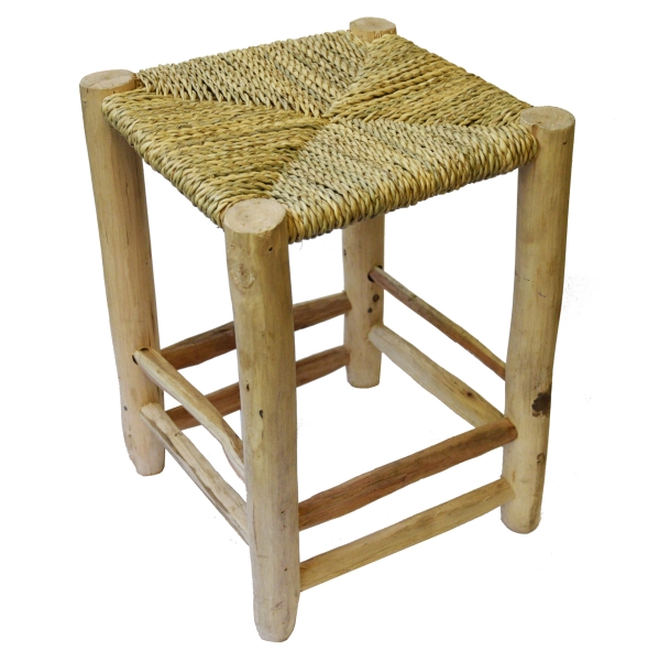 Scandi Stil Holzhocker Hocker Fußhocker mit geflochtenen Palmenblättern 30x40 cm