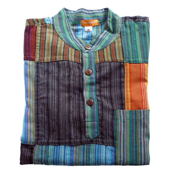 Patchwork Hemd Pullover Shirt Fischerhemd Freizeithemd Freizeitshirt Hippie Goa Psy Sweater Bash