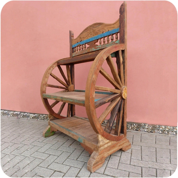 Antikes Wagenrad Regal | Djawa | Recycling Teak Holz massiv