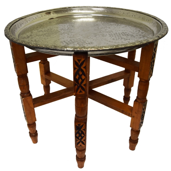 Marokkanischer Tisch Beistelltisch Teetisch orientalisch mit antikem Tablett -groß-