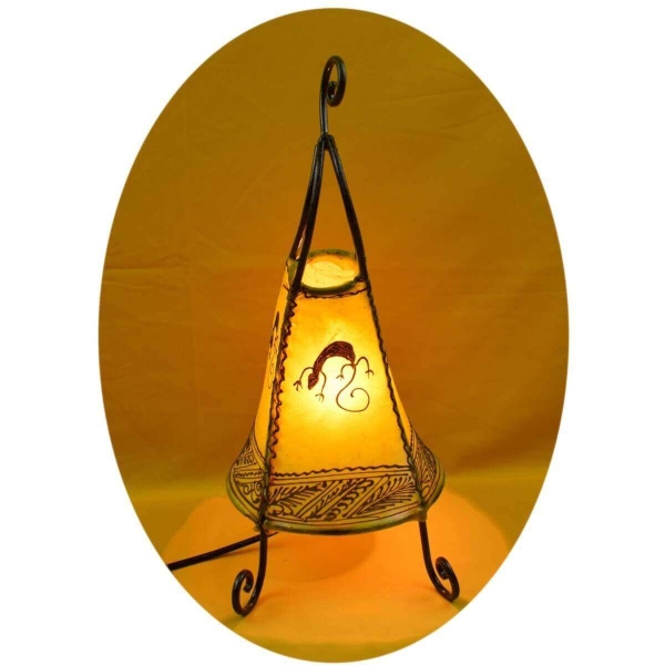 Orientalische Lampe Hennalampe marokkanische Lederlampe Tischleuchte Stehleuchte Coq Gecko 40 cm