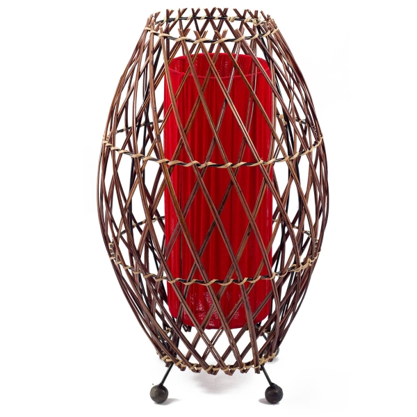 Bali asiatische Lampe Deko-Leuchte aus Rattan & Stoff, Stimmungsleuchte Stehleuchte aus traditioneller Handarbeit Simandra 41x25 cm