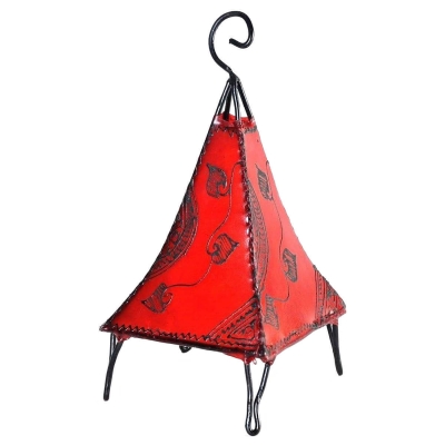 Orientalische Henna-Lampe Aus Marokko – Handbemalt, Leder & Metall, 37 Cm Hoch, Mit E14 Fassung