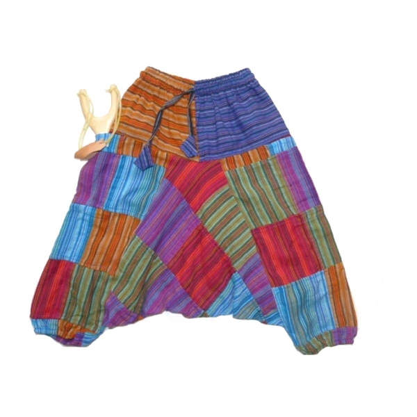 Simandra Kinderhose Patchworkhose I Aladinhose mit weitem Schritt I Haremshose mit Gummizug I Pumphose mit 2 großen Taschen