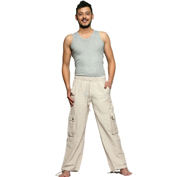 Simandra Cargo-Hose aus Baumwolle - Arbeitshose im Cargo-Stil mit Gummibund - Hose mit vielen Taschen - Freizeithose mit geradem Bein