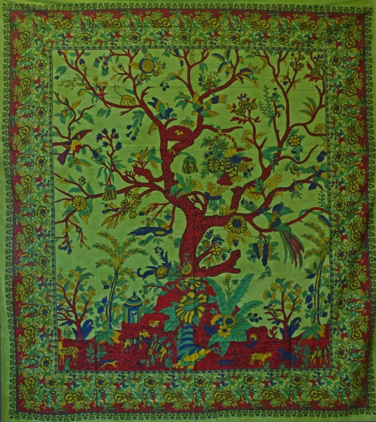 Wandtuch | Lebensbaum | 210x240cm - Bettdecke mit Motiven - Picknickdecke Indien aus Baumwolle