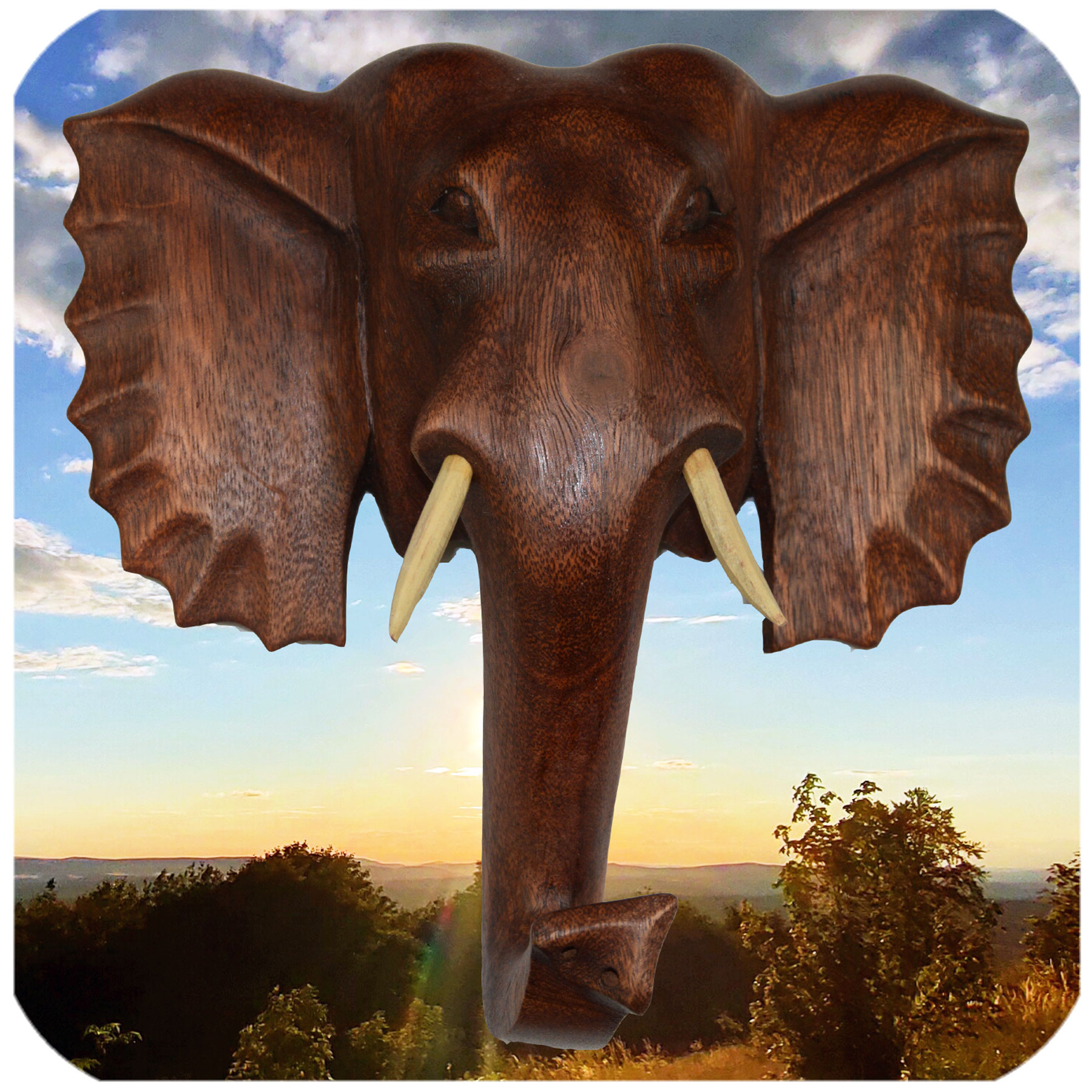 3er Elefanten Holzmaske Wandbehang Maske Wand Wandmaske Holz Afrika Asia Glücksb