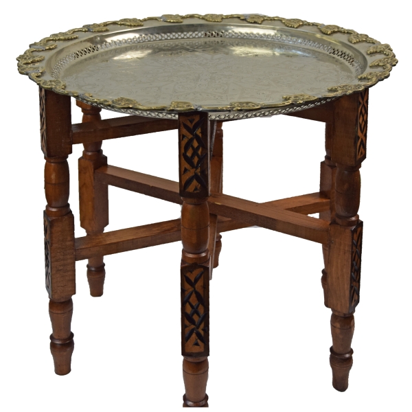 Marokkanischer Tisch Beistelltisch Teetisch orientalisch mit antikem Tablett -mittel-