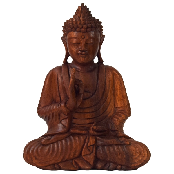 Om Buddha Amitabha 30 cm Statue sitzend Holz Skulptur Lotus Meditation Feng-Shui