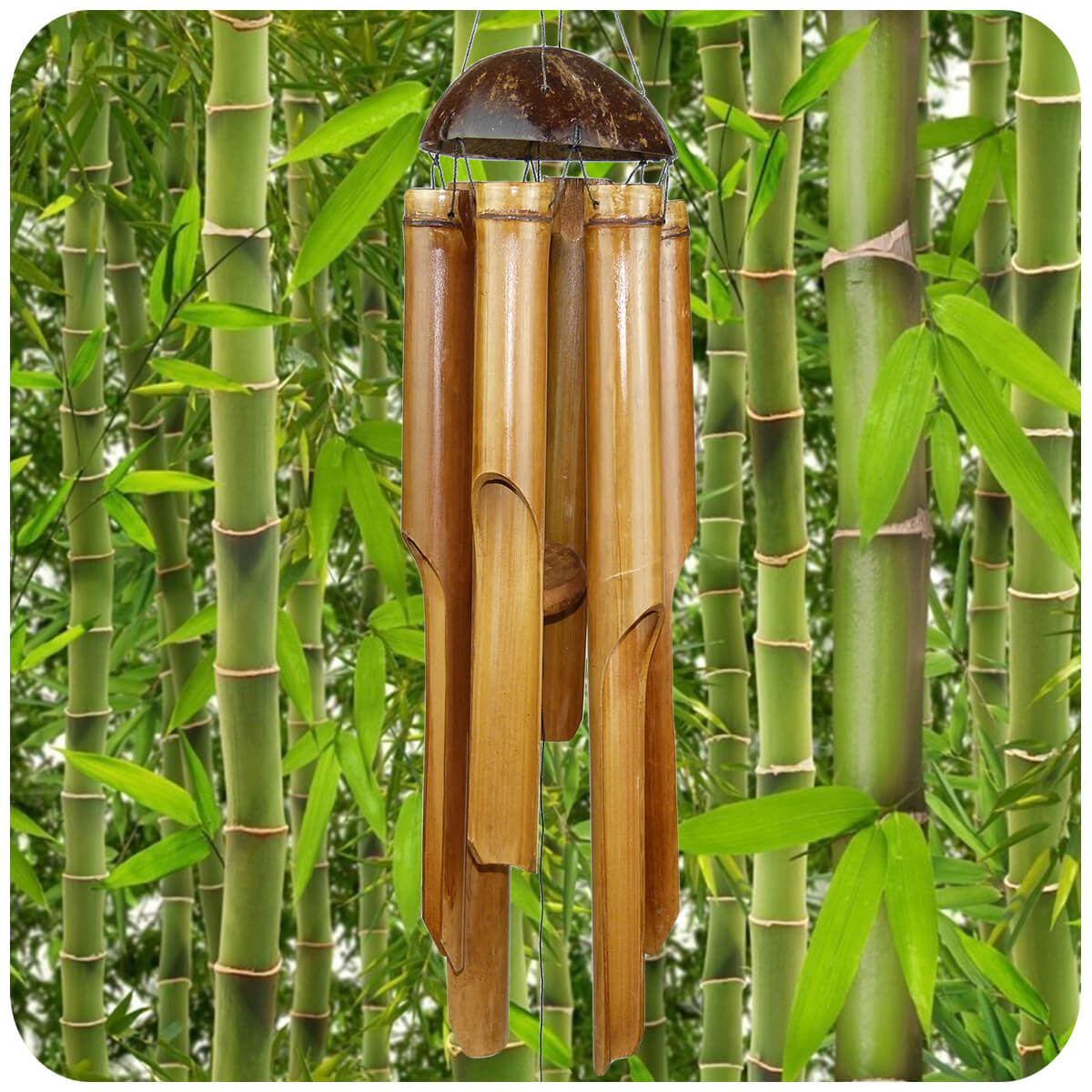 Holz Windspiel Klang-Spiel Bambus 45cm Vogelhaus Klangröhren Garten Feng Shui 