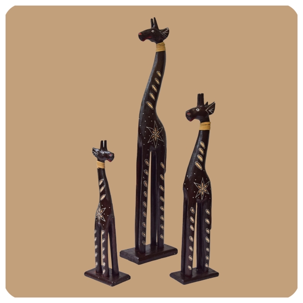 Simandra Holz Figur afrikanische Skulptur Holzfigur Afrika Deko Giraffe 3er Set