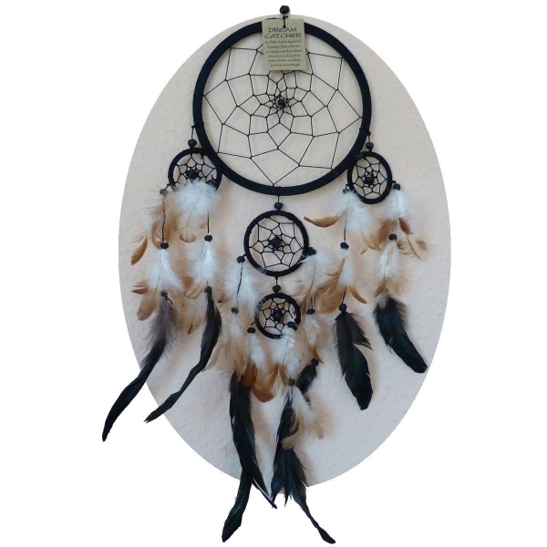 Traumfänger / Dreamcatcher, groß, Royalblau, und Natur, 5 Ringe