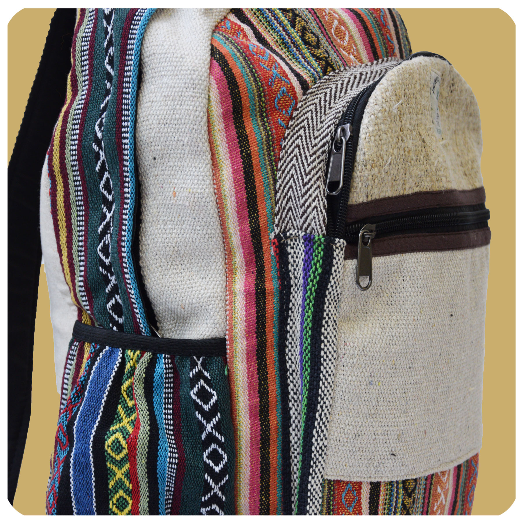 Hanf Rucksack Beige Ethno Backpack Nepal Hippie Tasche Beutel Goa Vintage HR4 