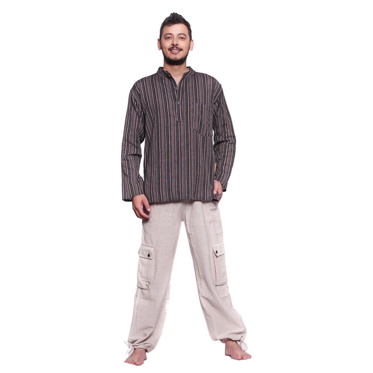 Simandra Herren Kurta Klassisch Gestreift Braun